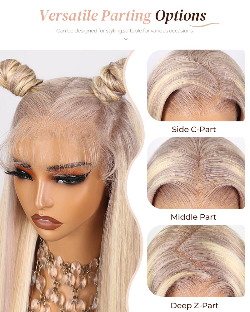 Blonde Highlights Light Color P10/613 Blowout In Wavy 13x4 Lace Front Human Hair Wigs