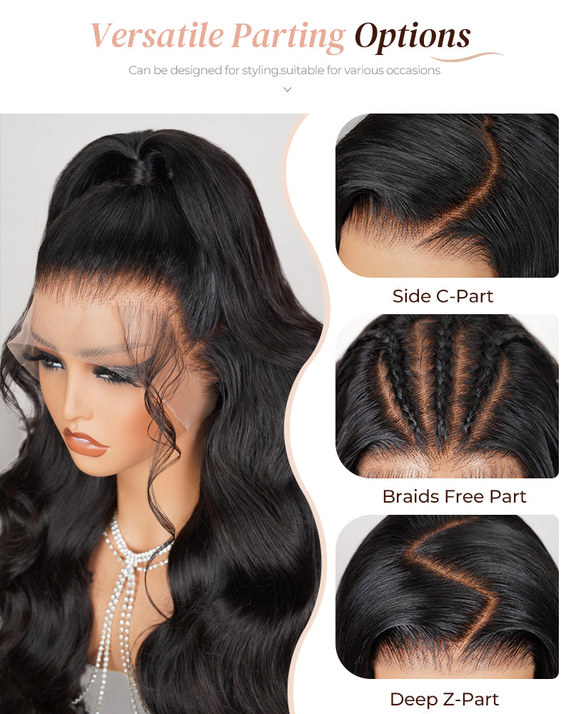 HD Lace 13x4 Frontal Body Wave Natural Black Human Hair Wig Free Part