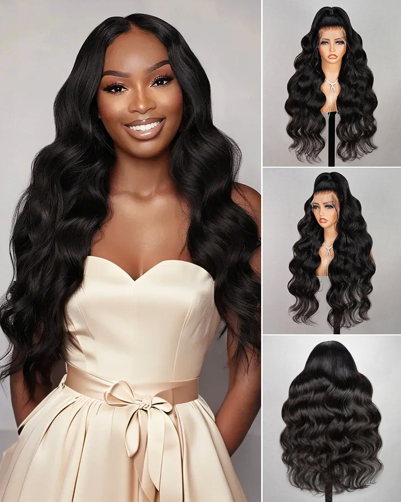 Body Wave Natural Black 13x4 Lace Front Human Hair Wig With Bleached Knots