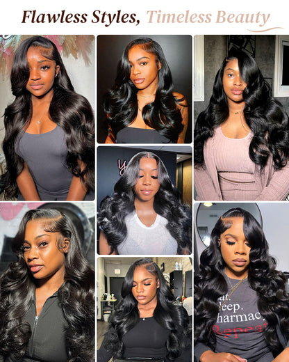Body Wave Natural Black 13x4 Lace Front Human Hair Wig With Bleached Knots