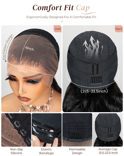 Arabella 13x4 Frontal Lace Deep Wave Wig Pre-cut Lace Natural Black Beginner Friendly