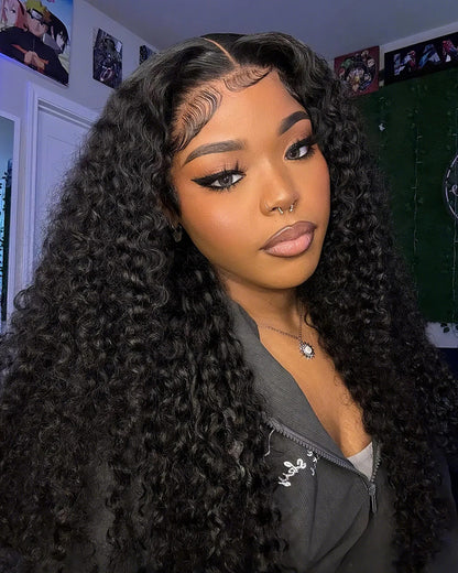 Jerry Curly Natural Black 13x4 Glueless Lace Front Human Hair Wig