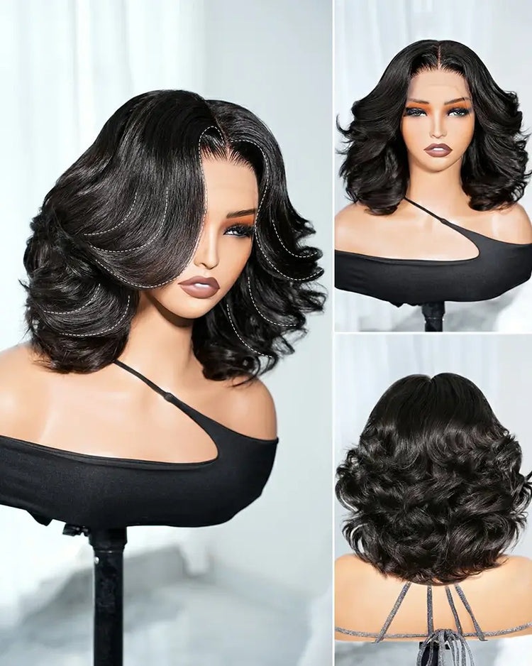 Arabella 13x4 Frontal Lace Loose Wave Bob Wig Pre-cut Lace Natural Black Beginner Friendly
