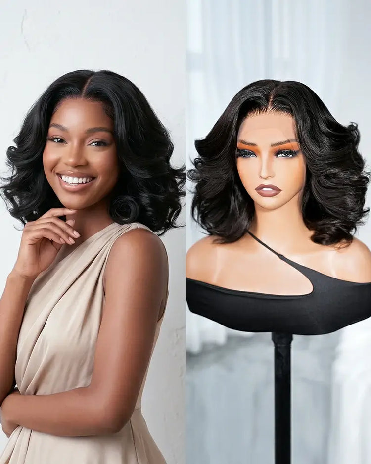 Arabella 13x4 Frontal Lace Loose Wave Bob Wig Pre-cut Lace Natural Black Beginner Friendly