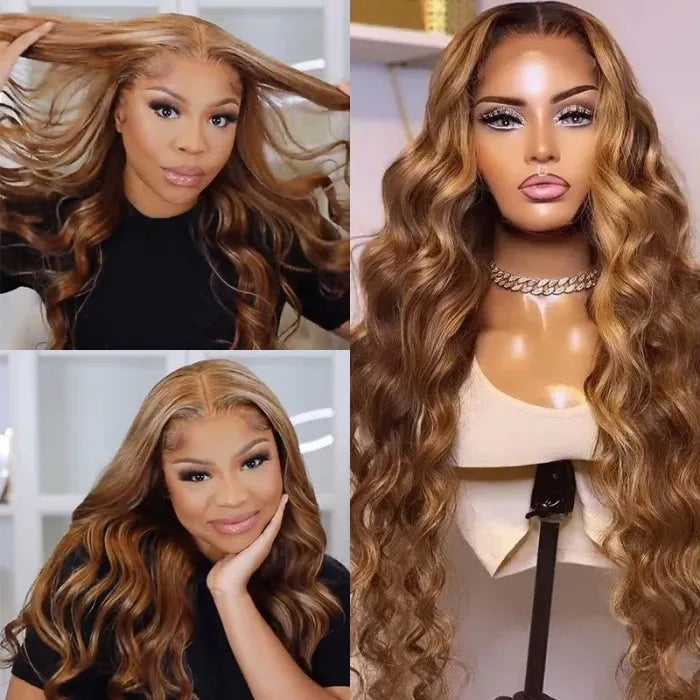 Pre-Cut 13x4 Glueless Lace Front Highlight Piano Colored Wig Wear&amp;Go Upgrade HD Lace Human Hair Wig Beginner-Friendly