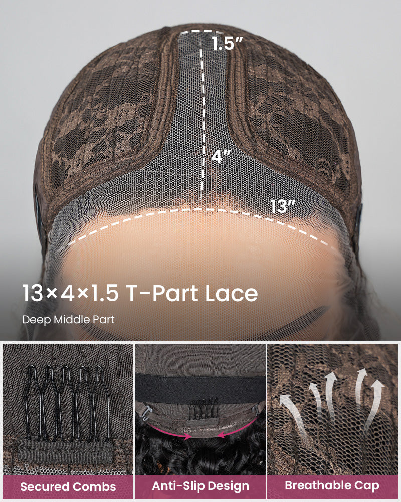 【Bogo Sale】Water Wave Natural Black T-Part Lace Front Human Hair Wigs