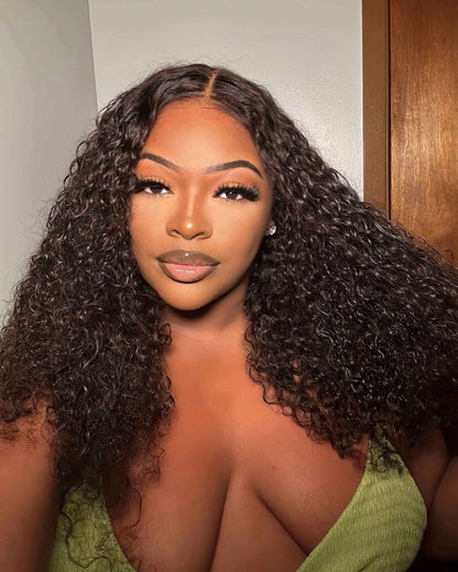 Arabella Zerowear™ 13x6 Invisible HD Lace Glueless Wig Jerry Curly With Drawstring Natural Black 100% Human Hair Wig