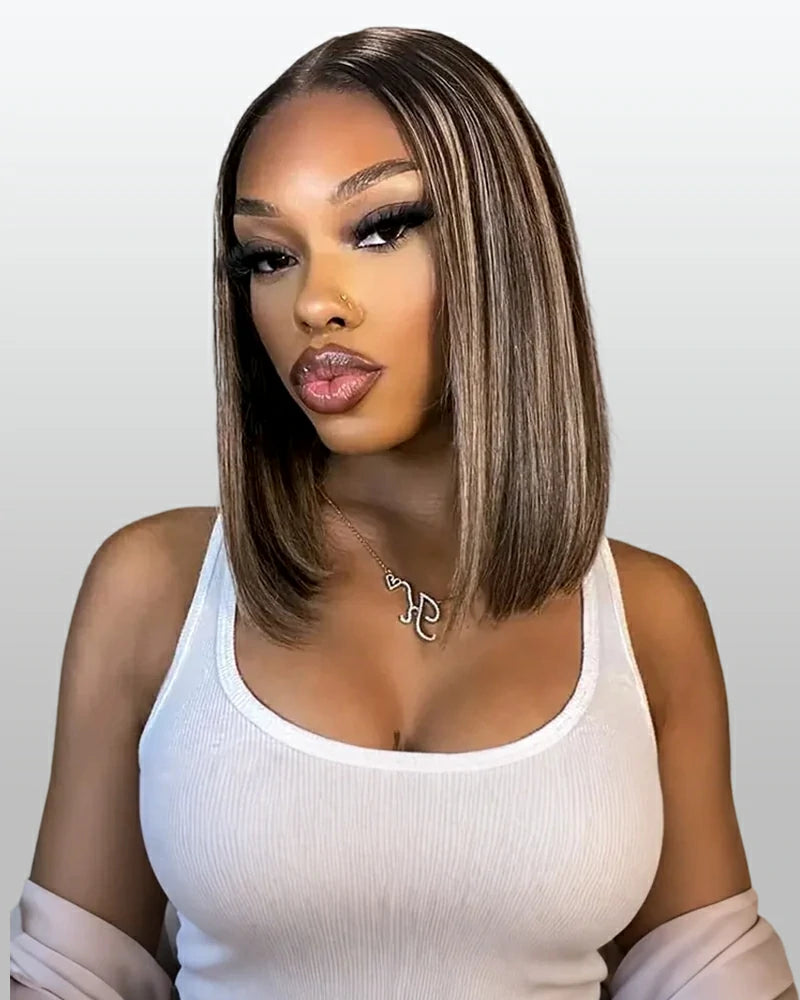 Arabella 13x6 Three-Go™ 250% Density Ombre Platinum Blonde Balayage Highlights Glueless Wig Straight Bob Wig  With Drawstring