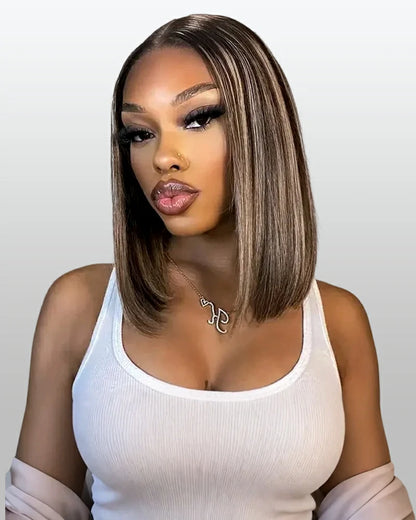Arabella 13x6 Three-Go™ 250% Density Ombre Platinum Blonde Balayage Highlights Glueless Wig Straight Bob Wig  With Drawstring