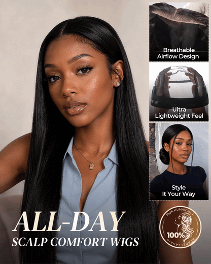 Arabella 13x6 Three-Go™ Glueless Wig Silky Straight With Drawstring Natural Black 100% Human Hair Wig