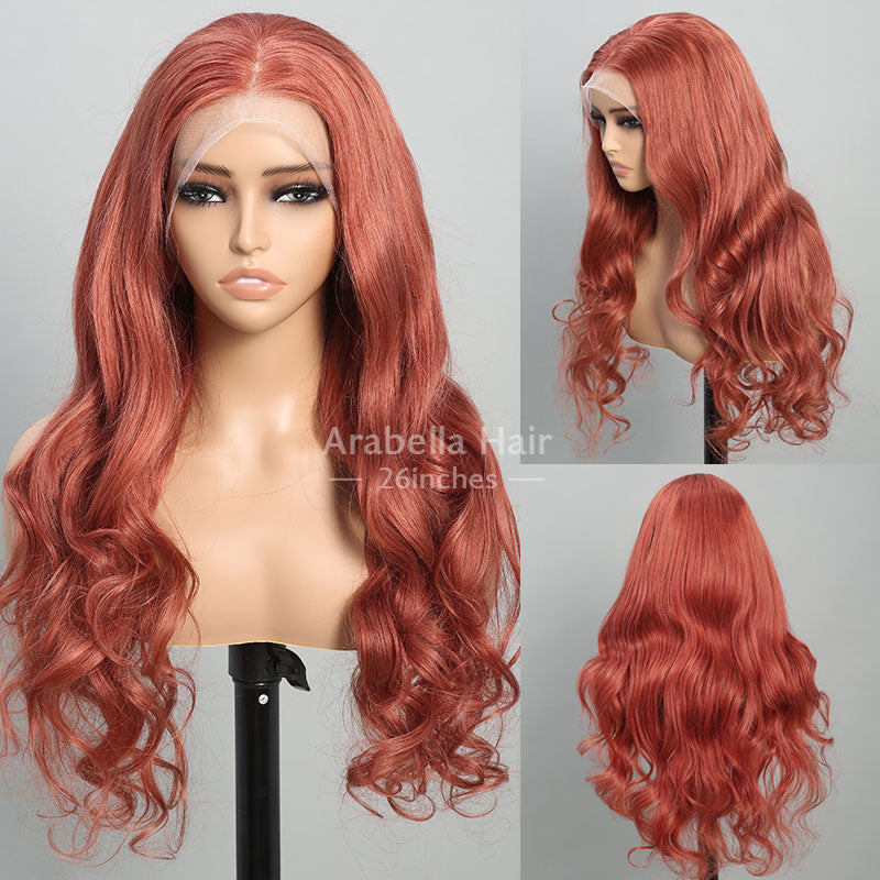 【Last Sale】Brick Pink 13x4 HD Lace Front Body Wave Human Hair Colored Wigs Free Part