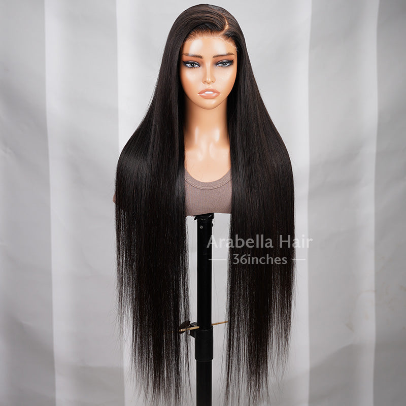 { ARABELLA LUXURY} 6x5 Pre-Cut Glueless Lace 36 Inches Long Length Easy-Wear Straight Natural Black Human Hair Wig