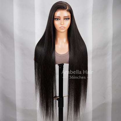 {ARABELLA LUXURY} 6x5 Pre-Cut Glueless Lace 36 Inches Long Length Easy-Wear Straight Natural Black Human Hair Wig