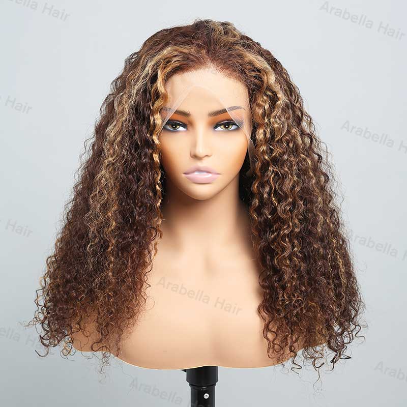 13x4 Lace Pre-Cut Highlight Piano Colored Jerry Curly Upgrade Lace Front Glueless Human Hair Wigs