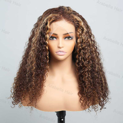 13x4 Lace Pre-Cut Highlight Piano Colored Jerry Curly Upgrade Lace Front Glueless Human Hair Wigs