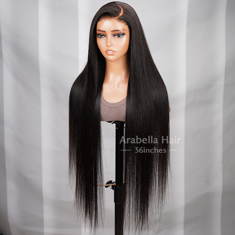 { ARABELLA LUXURY} 6x5 Pre-Cut Glueless Lace 36 Inches Long Length Easy-Wear Straight Natural Black Human Hair Wig