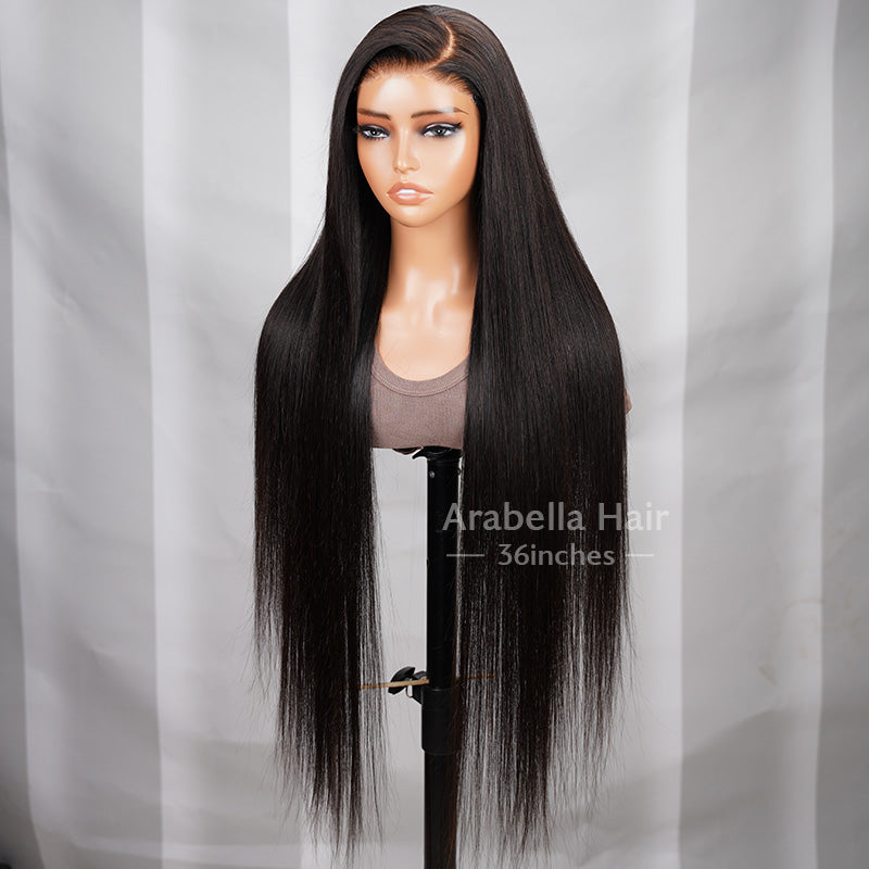 {ARABELLA LUXURY} 6x5 Pre-Cut Glueless Lace 36 Inches Long Length Easy-Wear Straight Natural Black Human Hair Wig