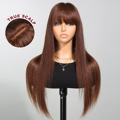 3x2 Lace Chestnut Dark Brown Color Wig Straight With Bangs 