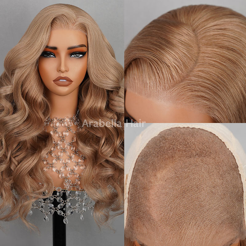 Ash Honey Blonde 13x4 Pre-Cut Lace in Brown Color Straight Style with C-Part Design Human Hair - Customized Elegance