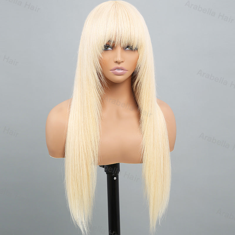 613 Blonde Non-Lace Layered Straight Machine Made Lightweight Human Hair Wig With Chic Gradient Color Options