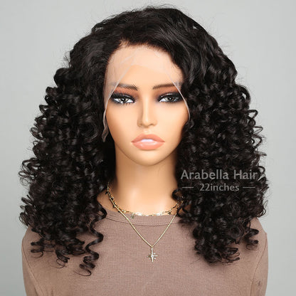 Glueless 13x4 Lace Front Fumi Curly Wavy Easy-Wear Upgrade Hd Lace Natural Black Human Hair Wig Beginner Friendly