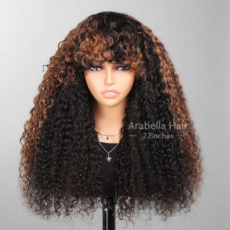 P4/27 Ombre Afro Kinky Curly Wig With Bangs Full Machine Made Wigs Remy Hair