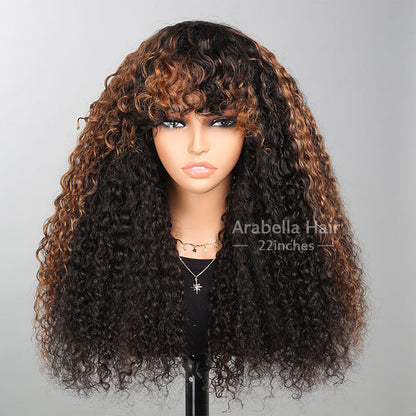 P4/27 Ombre Afro Kinky Curly Wig With Bangs Full Machine Made Wigs Remy Hair