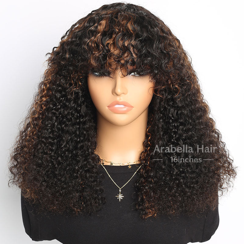 P4/27 Ombre Afro Kinky Curly Wig With Bangs Full Machine Made Wigs Remy Hair