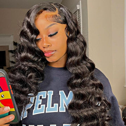 13x6 Lace Frontal Loose Wave Natural Black Free Part Human Hair Wig - Arabella Hair