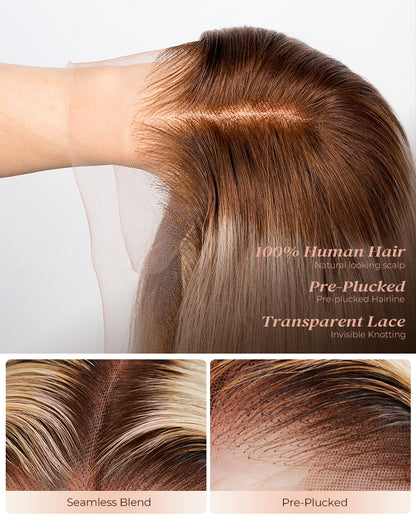 Ash Blonde with Dark Roots Ombre Color Blowout In Wavy 13x4 Lace Front Human Hair Wig Free Part