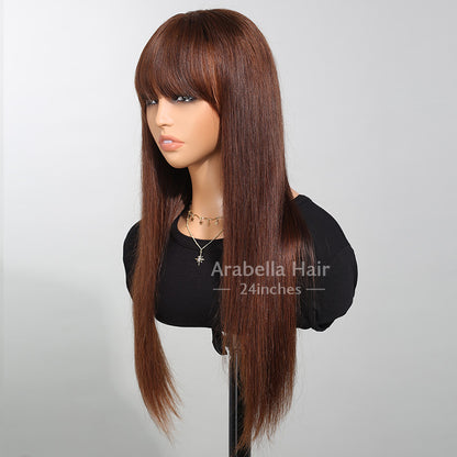 3x2 Lace Chestnut Dark Brown Color Wig Straight With Bangs 