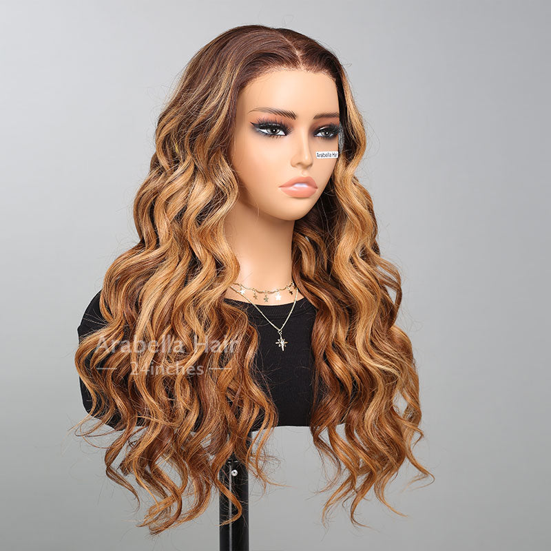 Glueless 6x5 Lace Front Cashew Color Wig Pre-Bleached Knots Wavy Protective Style Human Hair Wigs