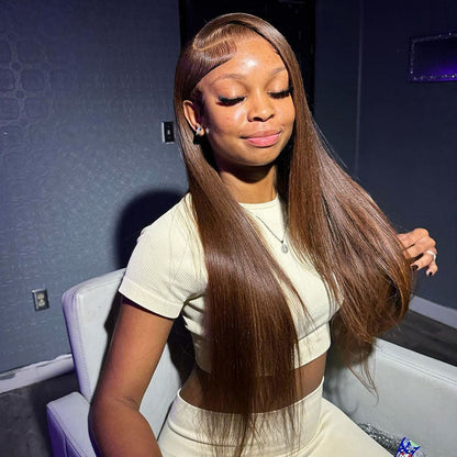 Chestnut Brown Colored Straight Pre-Cut 6x5 Lace Glueless Human Hair Wigs