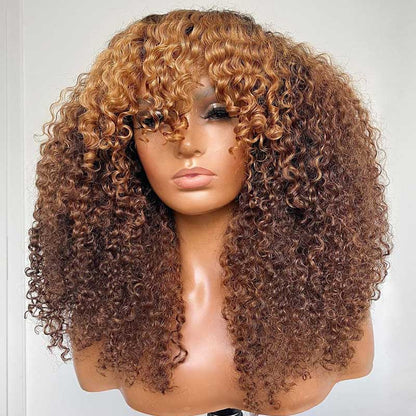 P4/27 Ombre Afro Kinky Curly Wig With Bangs Full Machine Made Wigs Remy Hair