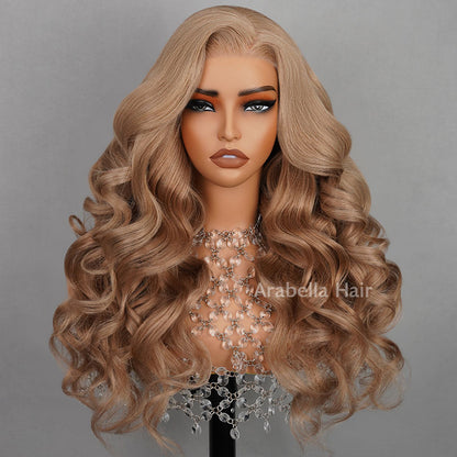 Ash Honey Blonde 13x4 Pre-Cut Lace in Brown Color Straight Style with C-Part Design Human Hair - Customized Elegance