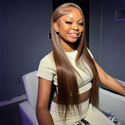 Chestnut Brown Colored Straight Pre-Cut 6x5 Lace Glueless Human Hair Wigs