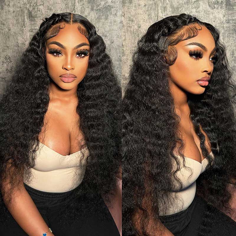 Water Wave 13x6 Lace Frontal Wig Human Hair Wig Natural Black Wavy Wig Free Part