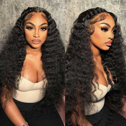 Water Wave 13x6 Lace Frontal Wig Human Hair Wig Natural Black Wavy Wig Free Part