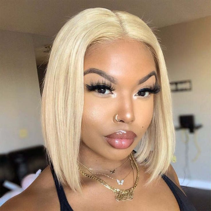 613 Blonde Lace Frontal  Straight Bob Wig with Middle Part Human Hair Wigs