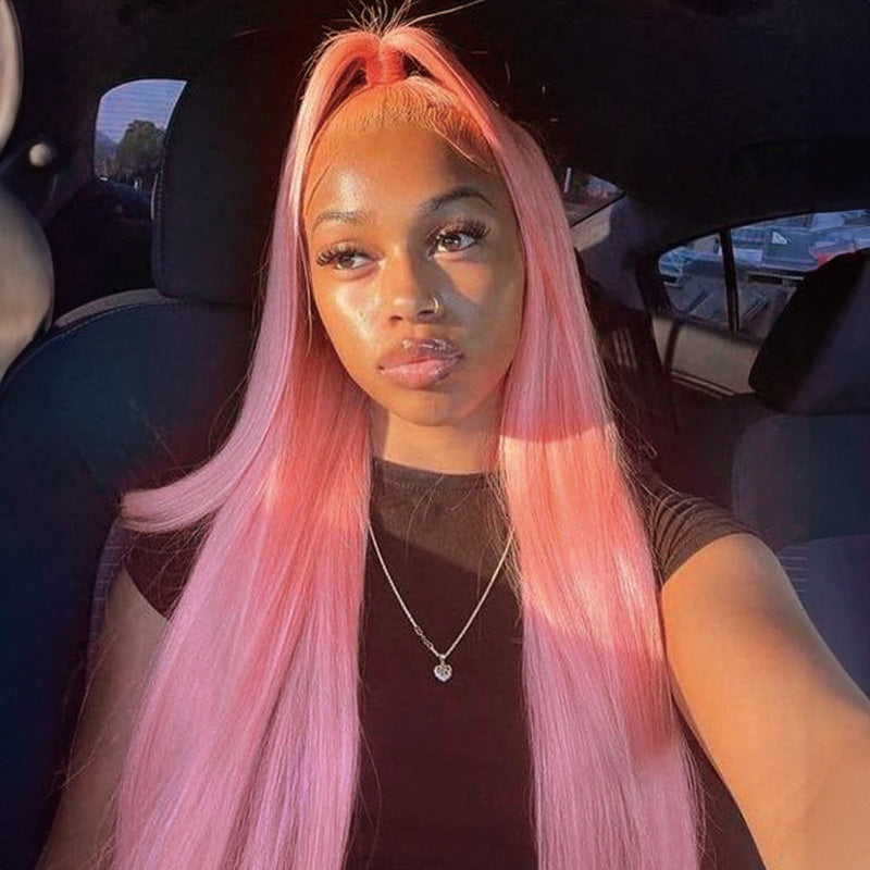 00030" 13x4 Lace Front Pink Color Straight Colored Wigs Bleached Knots Human Hair Wig