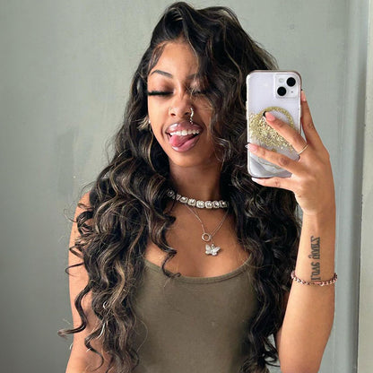 Highlight Gold Sand Colored Wavy 13x4 Lace Frontal Human Hair Wig