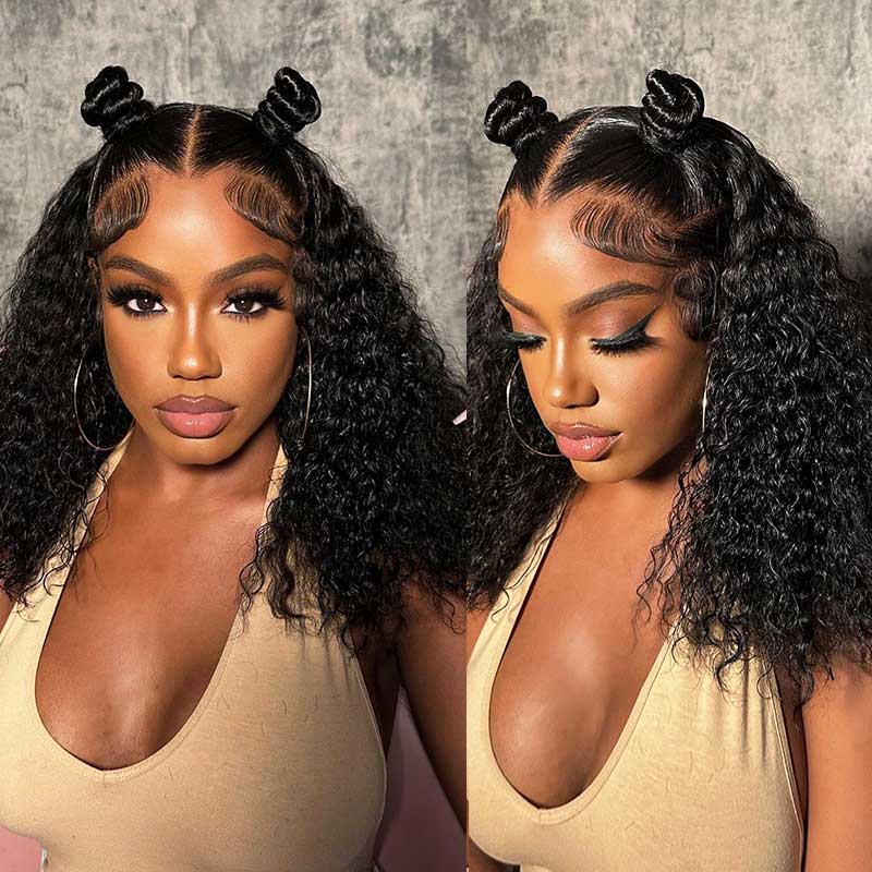 Minimalist Bob: 15A Water Wave 13x4 Lace Front Natural Black Curly Human Hair Wig