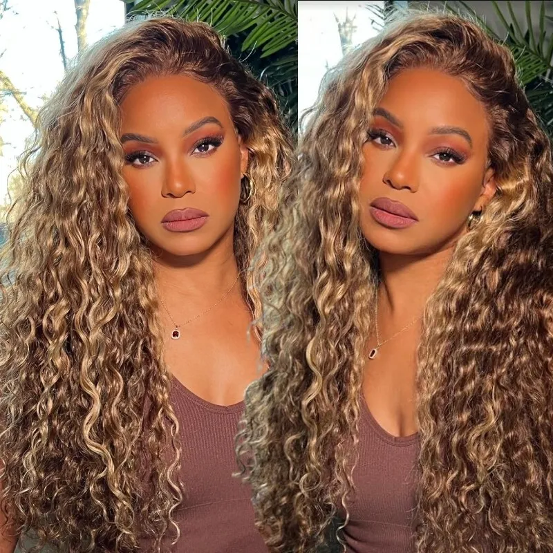 [clearance] 13x4 Lace Front Water Wave Piano Highlight Colored High Density Human Hair Wig Free Part