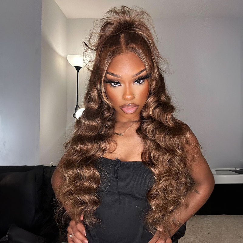 Honey Blonde Piano Highlight Color Glueless Pre-cut 6x5 Lace Body Wave Human Hair Wigs
