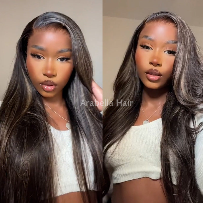 30&quot; 13x4 Lace Frontal Highlight Gold Sand Colored Long Body Wave Free Part Human Hair Wig