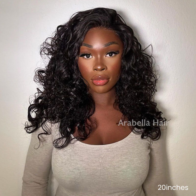 【Limited Design】Wavy Natural Black Double Drawn 6-inch Deep Lace Human Hair Wigs