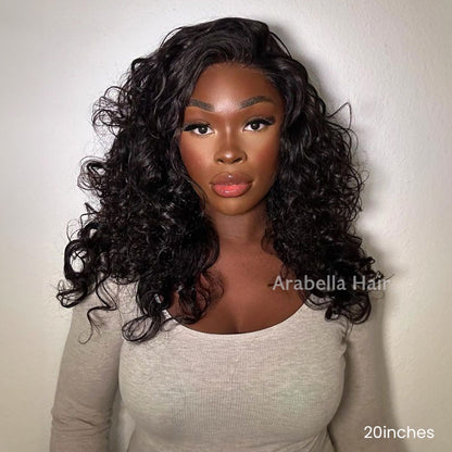 【Limited Design】Wavy Natural Black Double Drawn 6-inch Deep Lace Human Hair Wigs