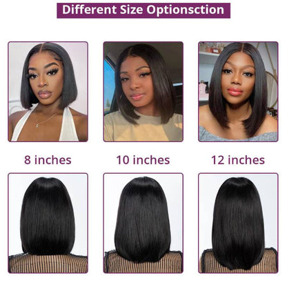 Short Bob 13x4 Lace Front Natural Black Human Hair Wig Free Part
