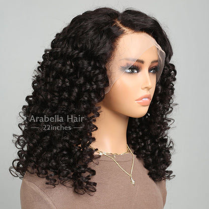 Glueless 13x4 Lace Front Fumi Curly Wavy Easy-Wear Upgrade Hd Lace Natural Black Human Hair Wig Beginner Friendly