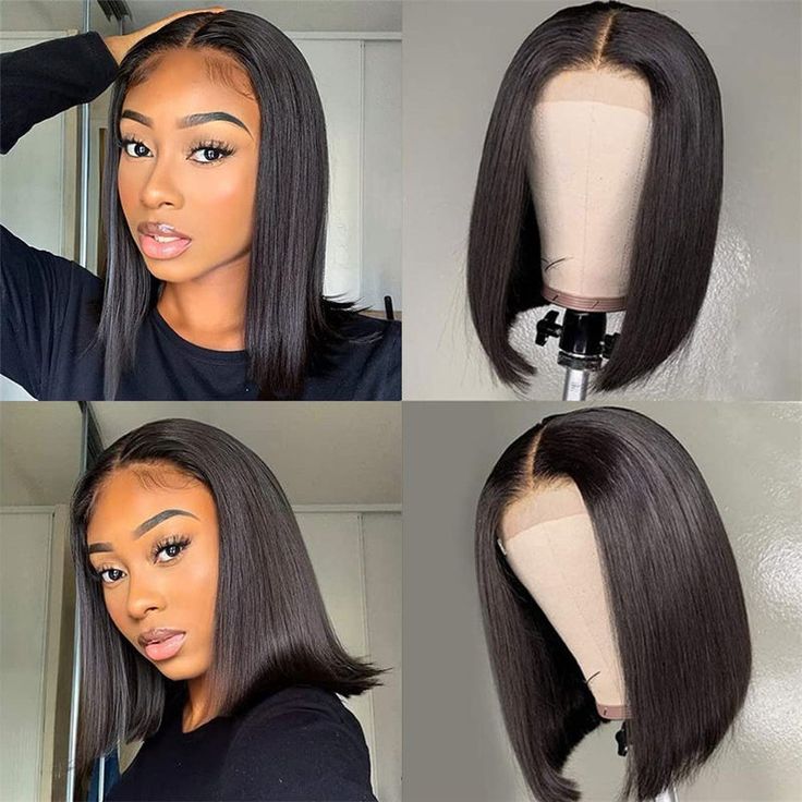 4x4 Lace Front Glueless Straight Closure Bob Wig - Human Hair Wig in Natural Black